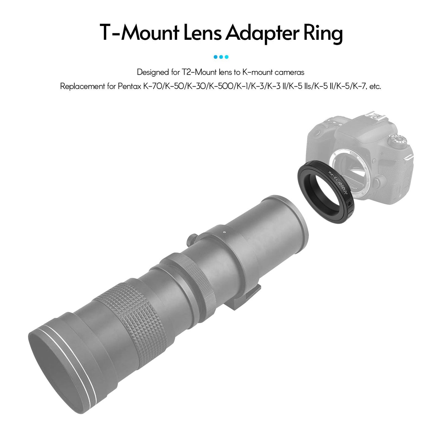 Andoer T2-PK Lens Adapter T/T2 Metal Adapter Ring Mount for Pentax K-70/K-50/K-30/K-500/K-1/K-3/K-3 II/K-5 IIs/K-5 II/K-5/K-7 K-Mount Cameras