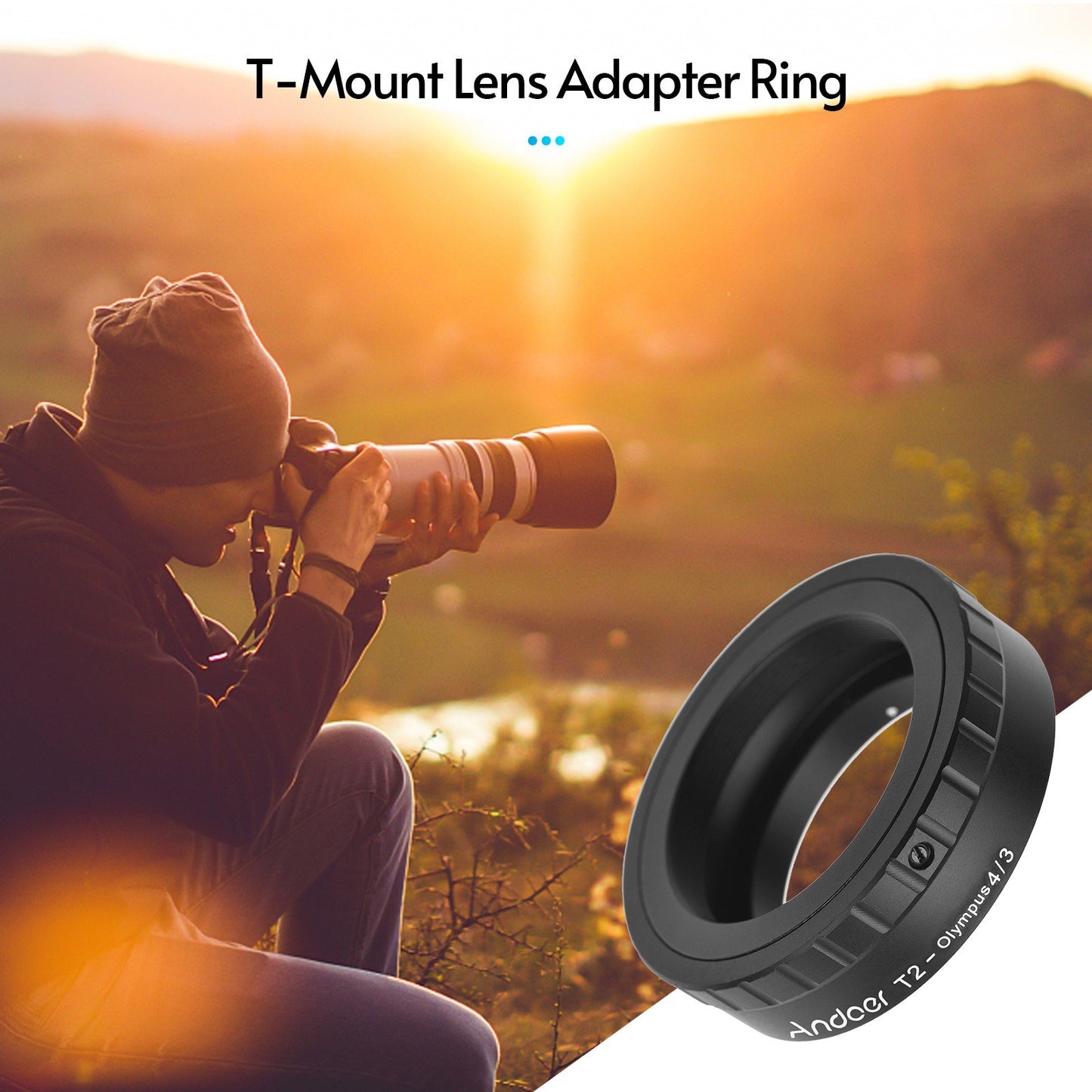 Andoer T/T2 Mount Lens Adapter Replacement Metal Lens Mount Adapter Ring for Olympus E-1/E-3/E-10/E-20/E-30/E-300/E-330/E-400/E-410/E-420/E-450/E-500/E-510/E-520/E-600/E-620/E-100 RS Micro 4/3 Mount Cameras