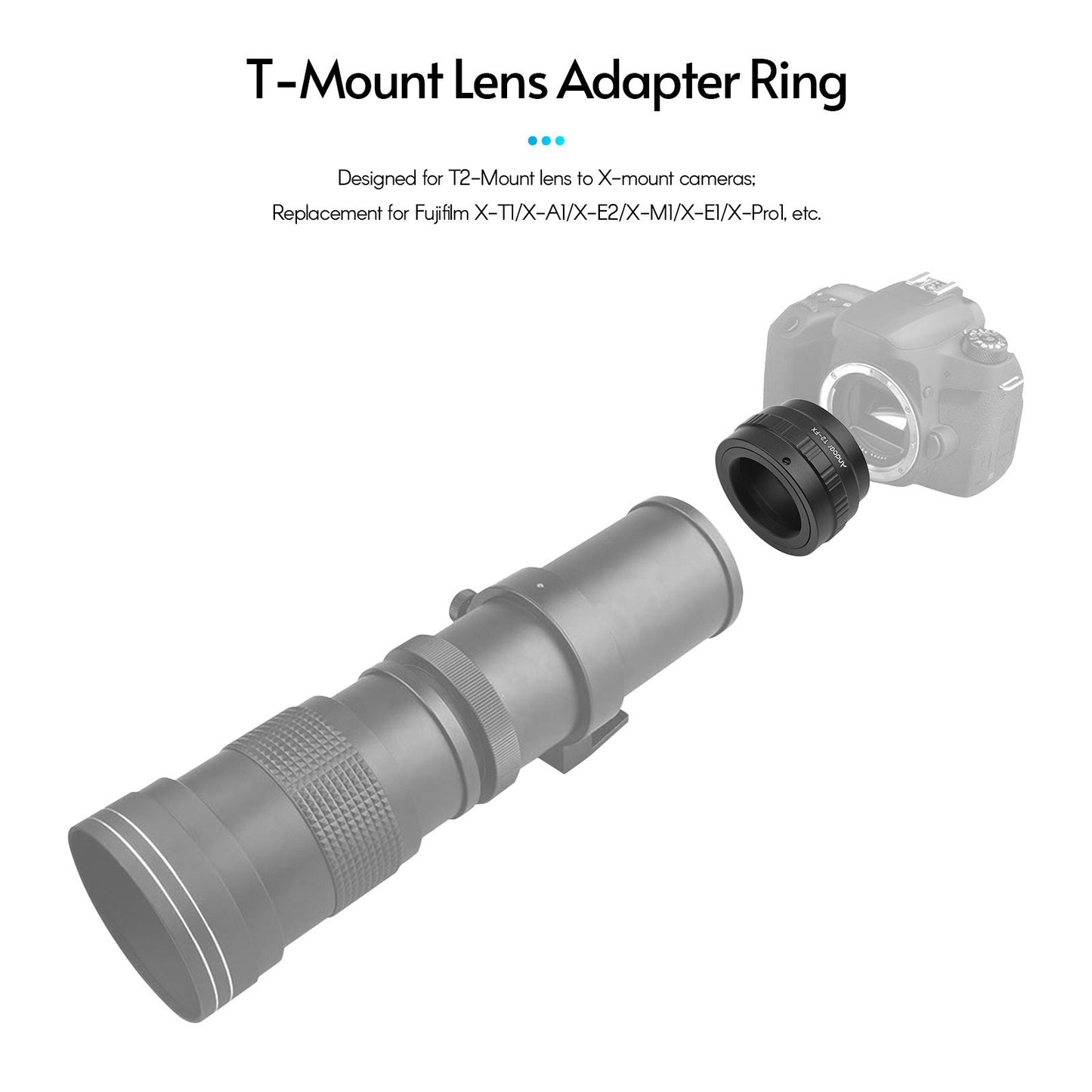 Andoer Flexible T2-FX Metal Lens Mount Adapter Ring Durable T/T2 Mount Lens Adapter Replacement for Fujifilm X-T1/X-A1/X-E2/X-M1/X-E1/X-Pro1 X-Mount Cameras