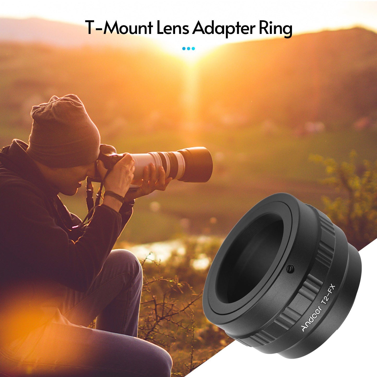 Andoer Flexible T2-FX Metal Lens Mount Adapter Ring Durable T/T2 Mount Lens Adapter Replacement for Fujifilm X-T1/X-A1/X-E2/X-M1/X-E1/X-Pro1 X-Mount Cameras
