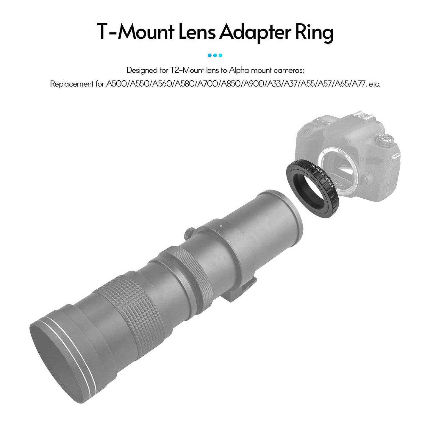 Andoer Tight Durable T2-AF Metal Lens Mount Adapter Ring T/T2 Mount Lens Adapter Replacement for Sony A100/A200/A230/A290/A300/A330/A350/A380/A390/A450/A500/A550/A560/A580/A700/A850/A900/A33/A37/A55/A57/A65/A77 Alpha Mount Cameras