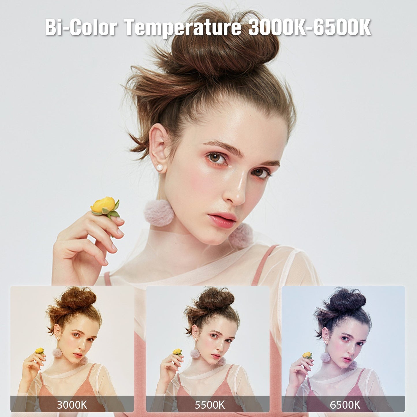 Andoer APP Control 360-degree Full Color RGB Photography Light Lightweight Professional LED Video Light Bi-Color Temperature 3000K-6500K Dimmable Brightness with Grid Soft Cover Storage Bag