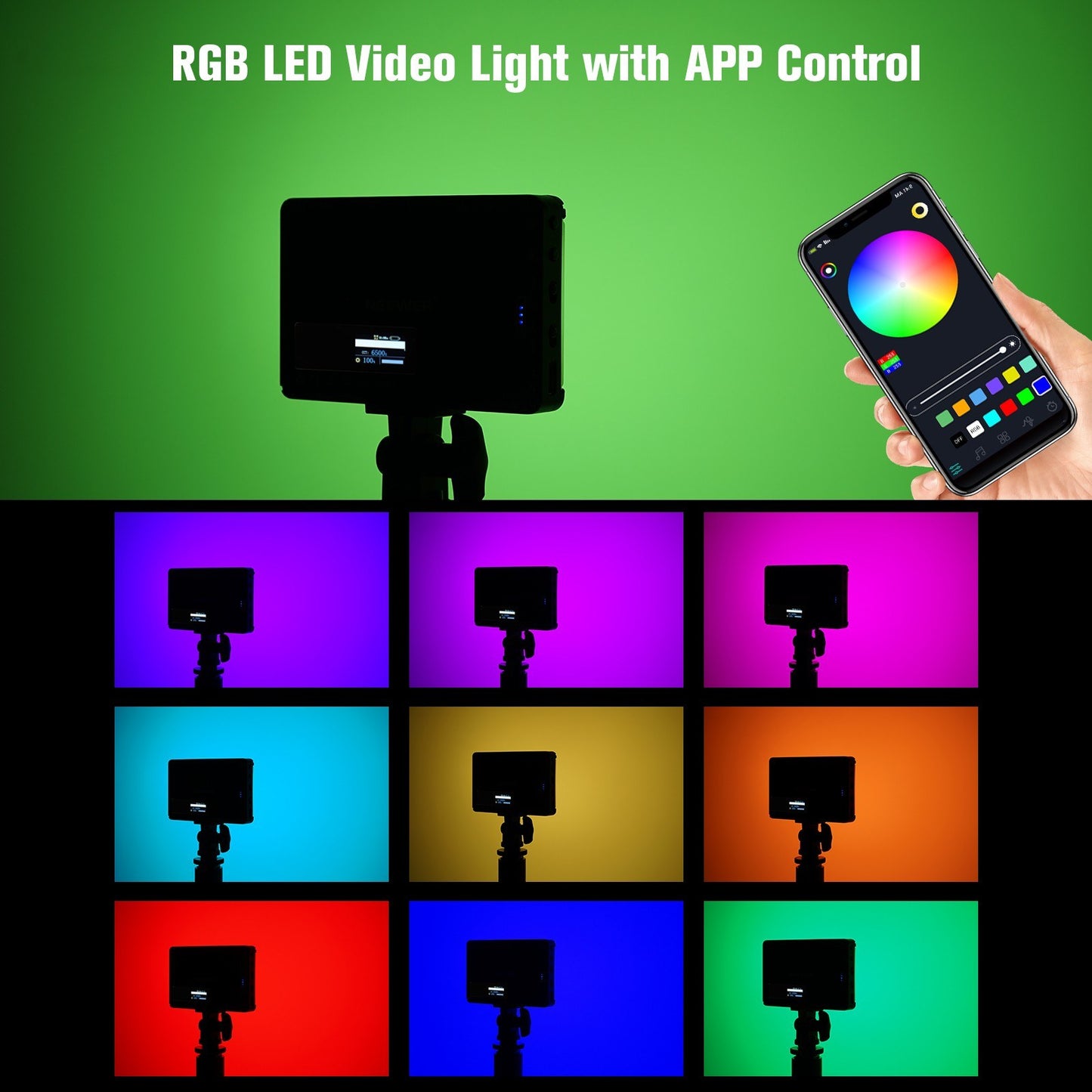 Andoer APP Control 360-degree Full Color RGB Photography Light Lightweight Professional LED Video Light Bi-Color Temperature 3000K-6500K Dimmable Brightness with Grid Soft Cover Storage Bag