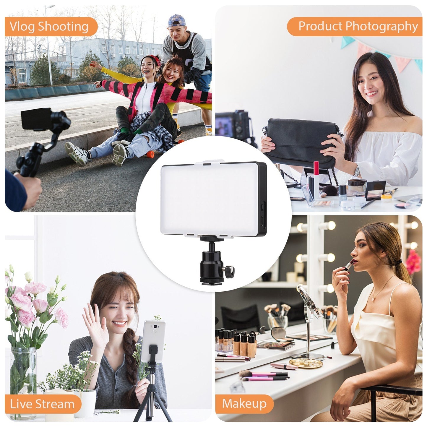 Andoer APP Control 360-degree Full Color RGB Photography Light Lightweight Professional LED Video Light Bi-Color Temperature 3000K-6500K Dimmable Brightness with Grid Soft Cover Storage Bag