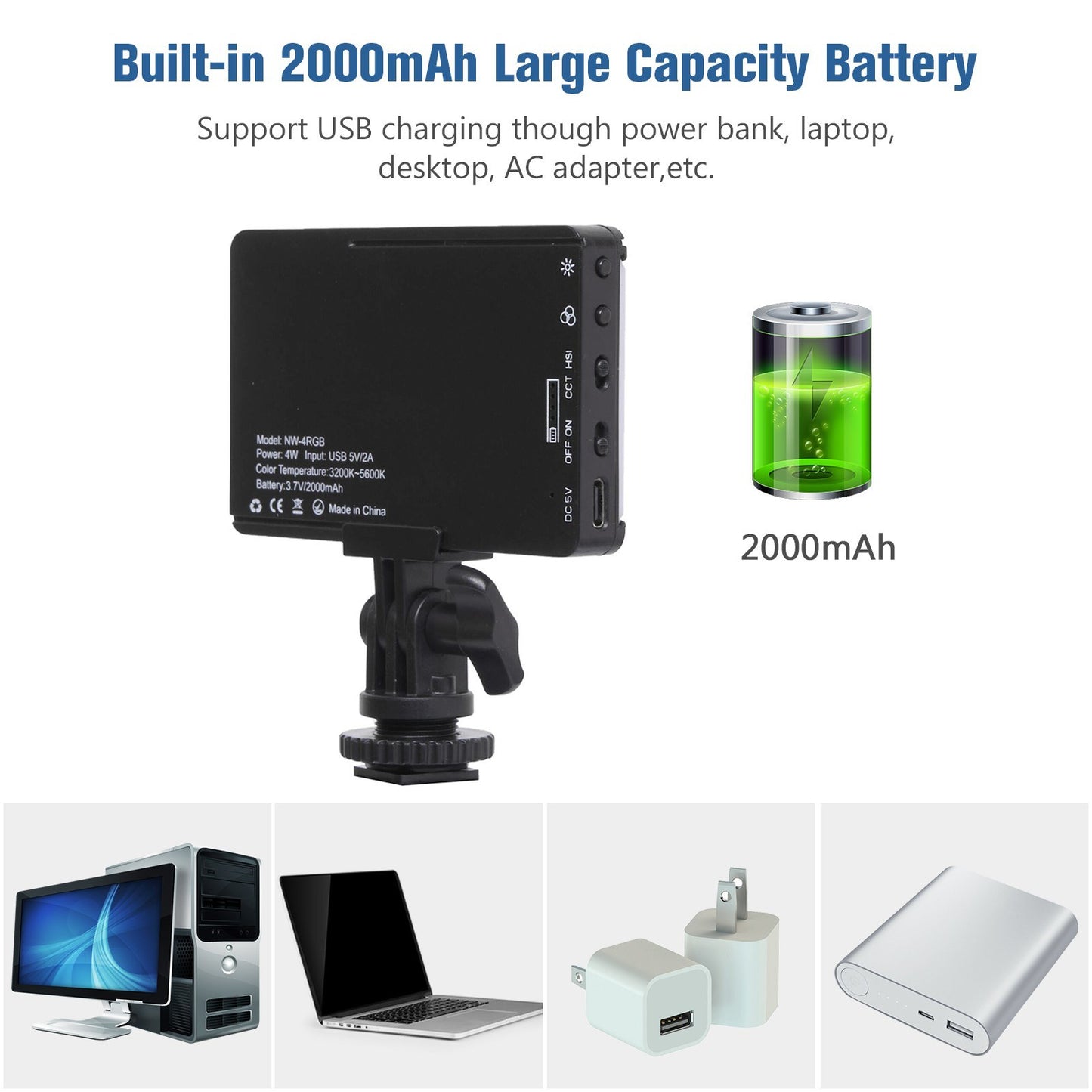 Andoer NW-4 RGB LED Video Conference Lighting 3200K-5600K Bi-Color Brightness Dimmable Photography Light with Phone Clip Computer Clip