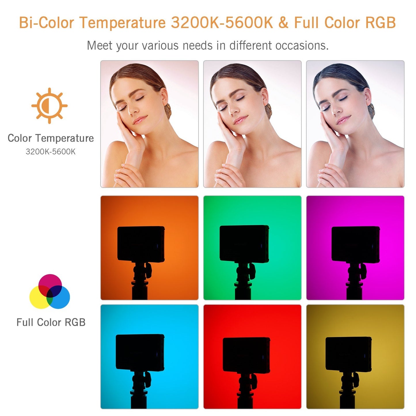 Andoer NW-4 RGB LED Video Conference Lighting 3200K-5600K Bi-Color Brightness Dimmable Photography Light with Phone Clip Computer Clip