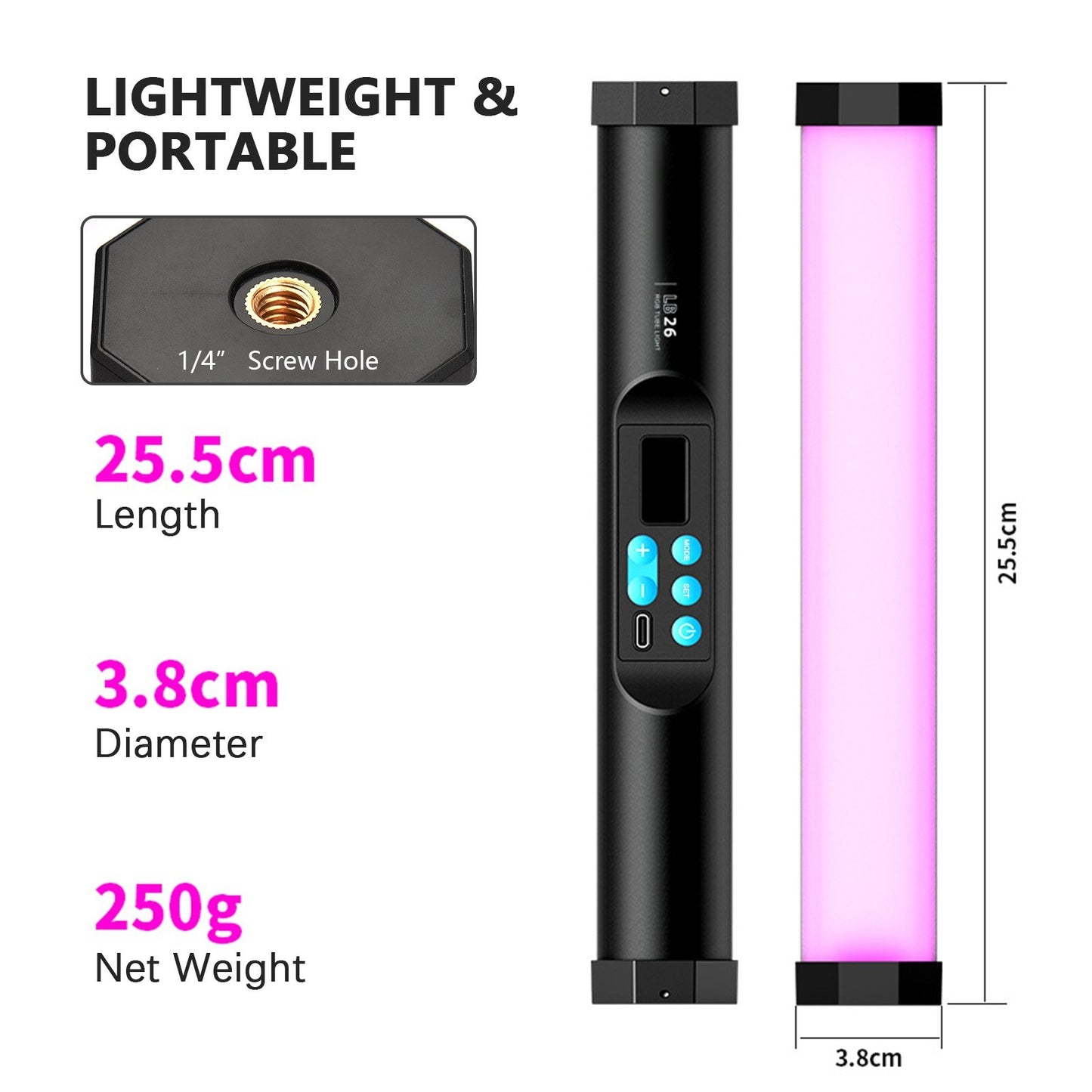 Magnetic RGB LED Video Light Tube Handheld Photography Light Stick Wand 2500K-8500K for Video Photography