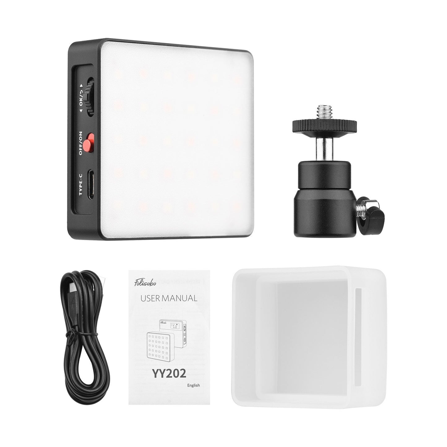 Andoer YY202 Bi-Color Pocket LED Video Light Built-in Battery 2500K-8500K Dimmable Photography Conference Fill Light with Silicone Diffuser Mini Ballhead Adapter