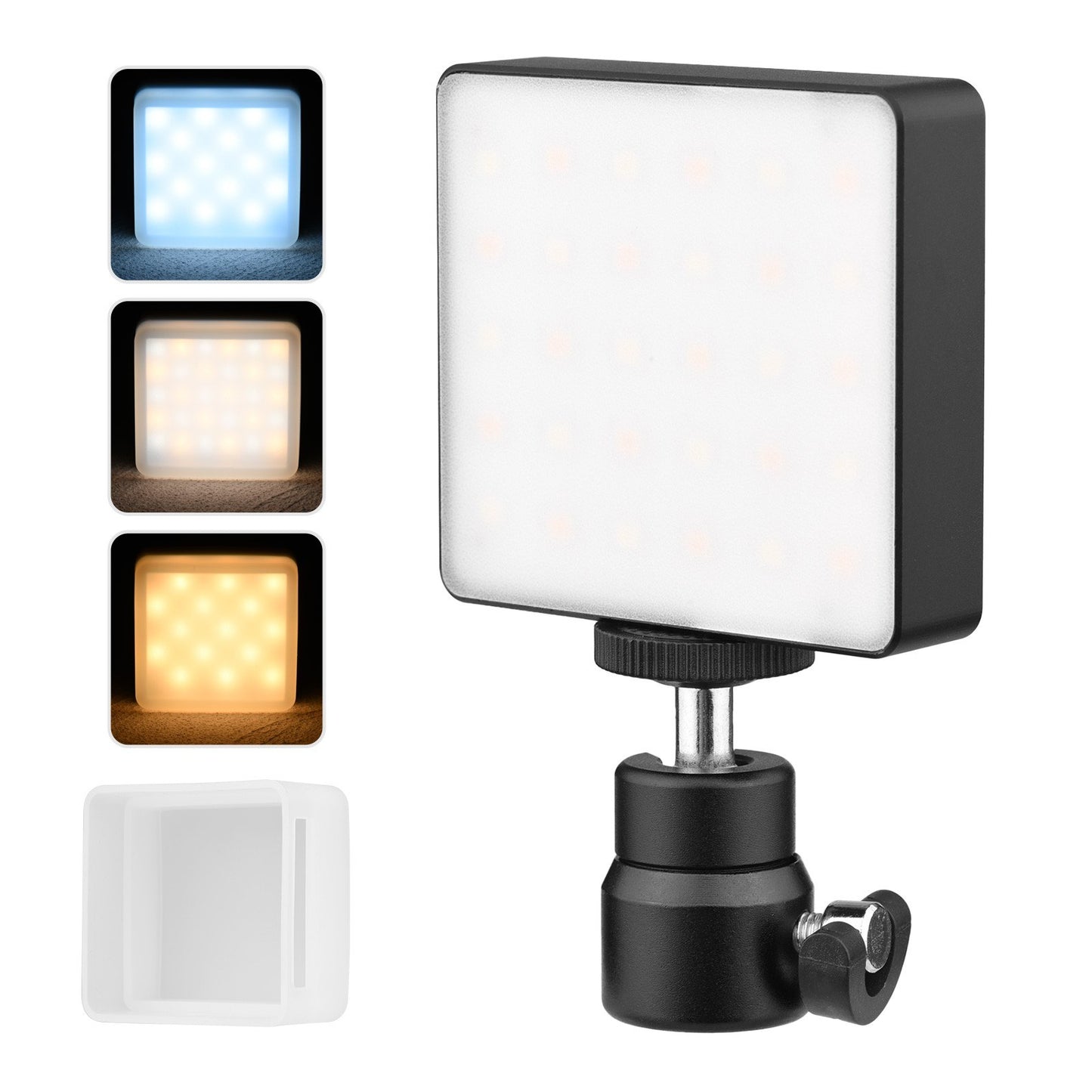 Andoer YY202 Bi-Color Pocket LED Video Light Built-in Battery 2500K-8500K Dimmable Photography Conference Fill Light with Silicone Diffuser Mini Ballhead Adapter