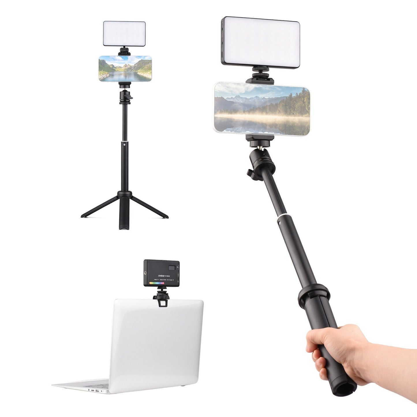 Andoer W140 RGB Video Conference Lighting Kit with Tripod Stand, LED Light 2500-9000K Dimmable CRI 95+ Laptop Light