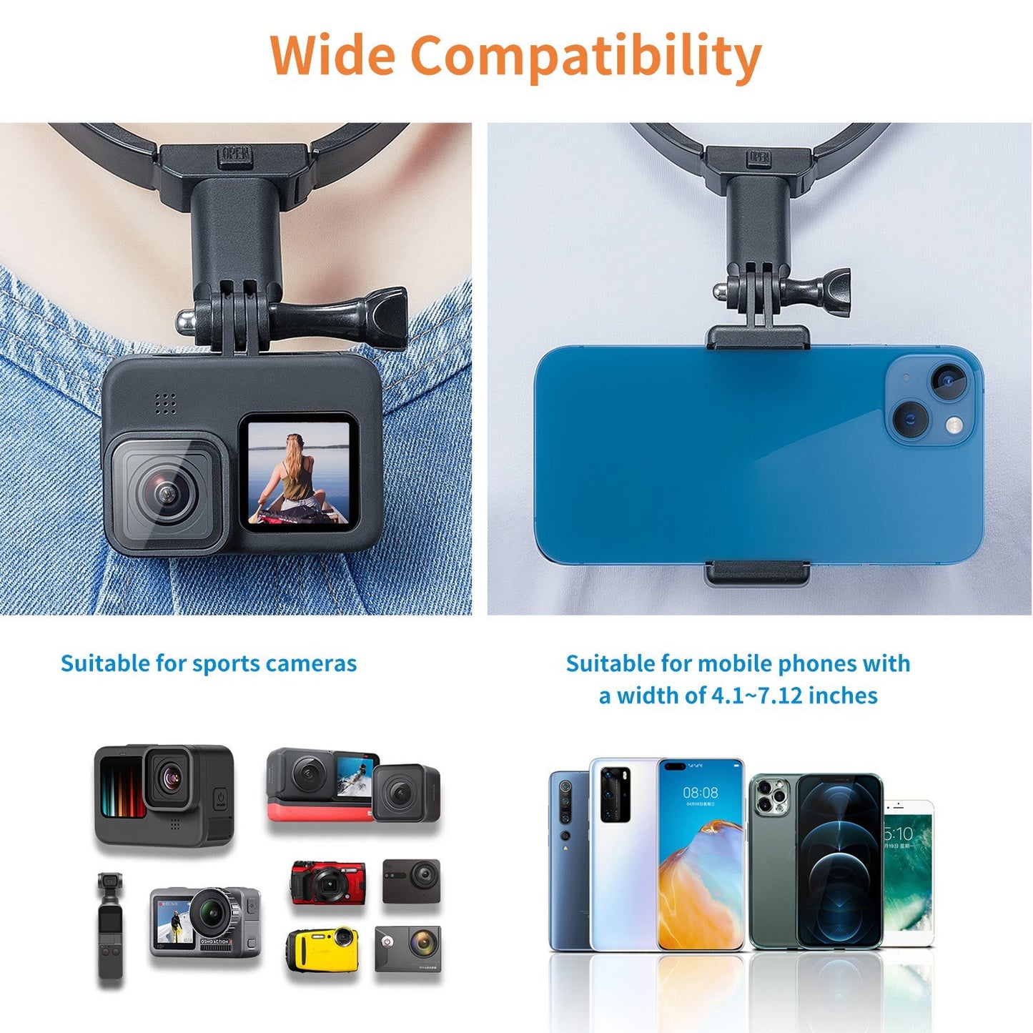 TELESIN GP-HNB-U1 Sports Camera Phone Selfie Neck Holder Mount with Phone Clamp