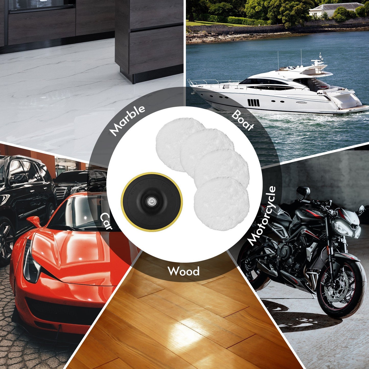 6 Pcs 6 Inch Wool Polishing Pads Polishing Buffing Wheel with M14 Drill Adapter