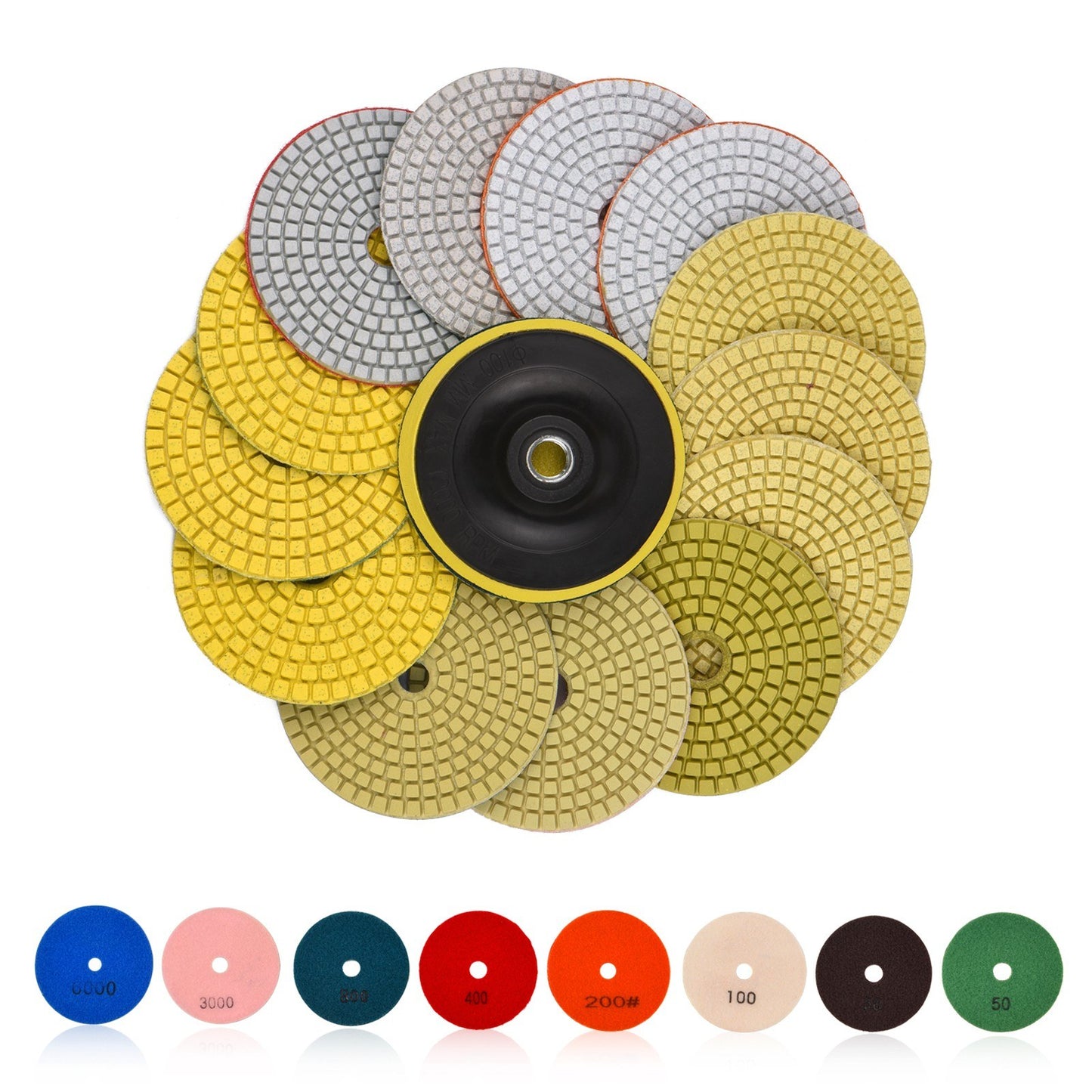 13 Pcs 4 Inch Diamond Concrete Polishing Pads Set for Granite Stone Concrete Marble