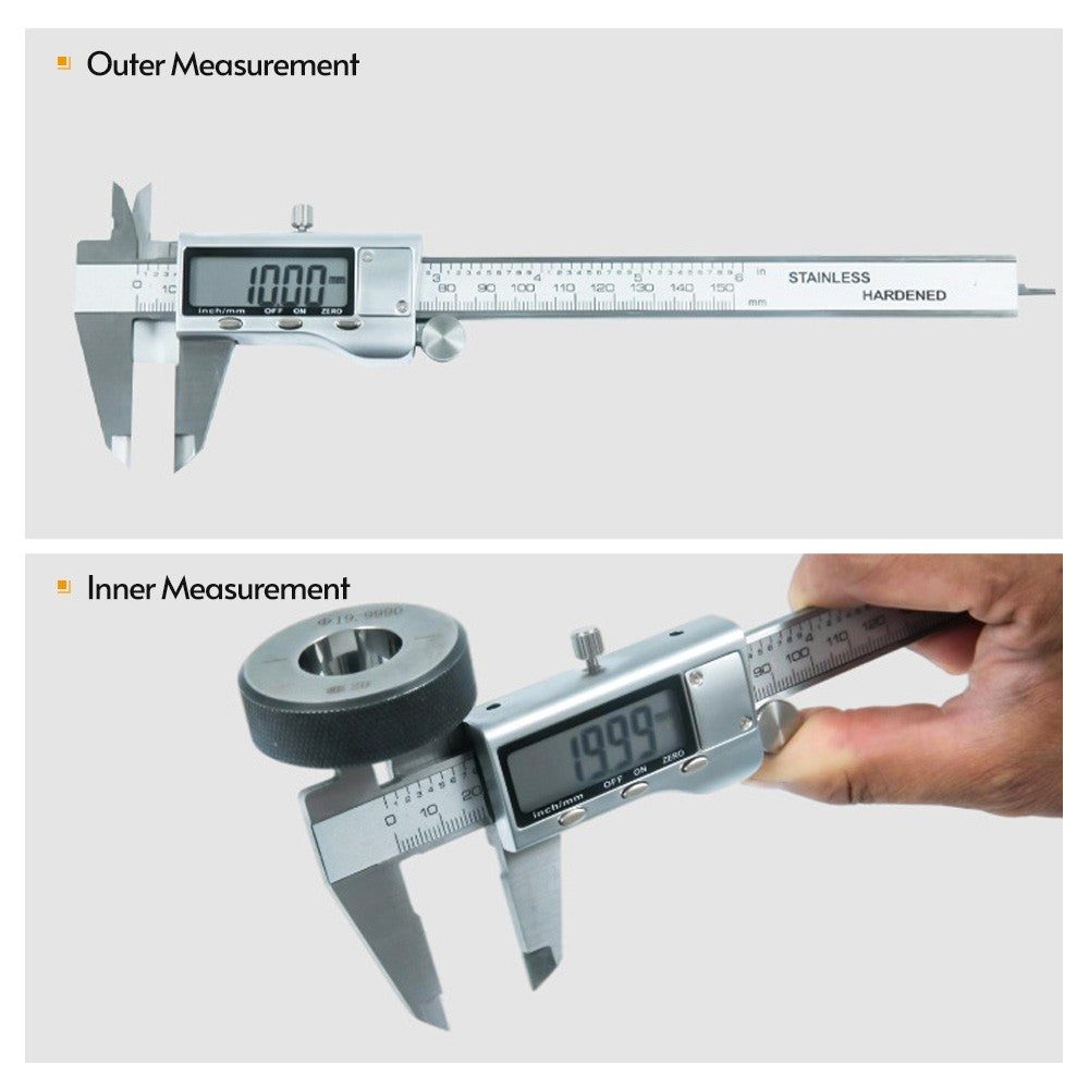 Electronic Digital Vernier Caliper 150mm Metric Wear-resistant Stainless Steel Measuring Tool for Inside Outside Depth Length Height and Thickness Measurements