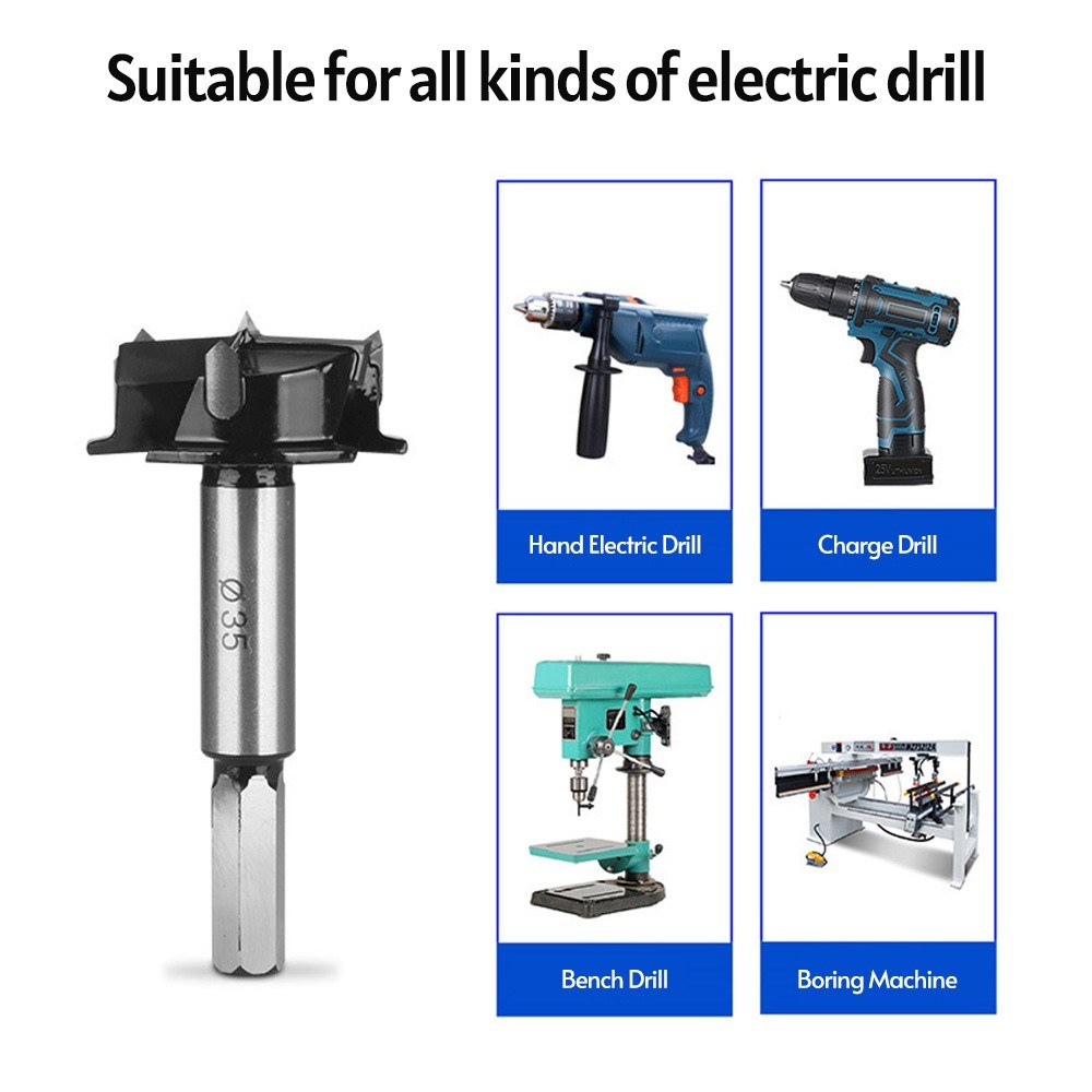 9mm Shank Cemented Carbide 35mm Forstner Bit Woodworking Wood Plastic Drilling Hole Opener Tool