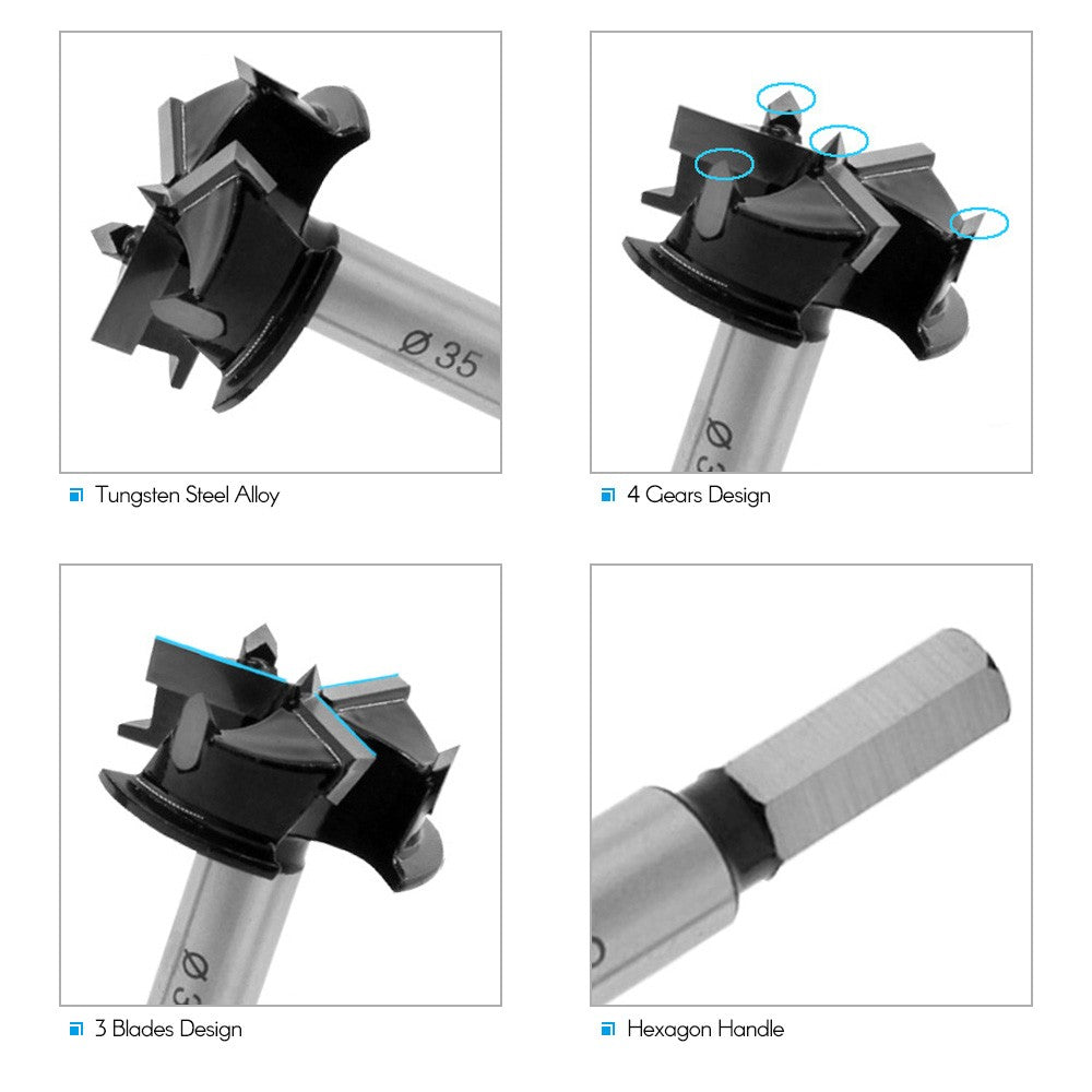 9mm Shank Cemented Carbide 35mm Forstner Bit Woodworking Wood Plastic Drilling Hole Opener Tool