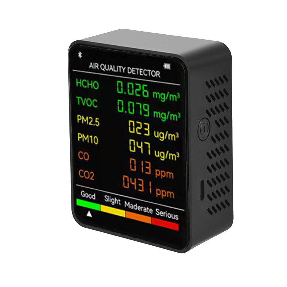 6 In 1 PM2.5 PM10 HCHO TVOC CO CO2 Multifunctional Air Quality Detector LCD Screen Display Air Quality Tester - Black