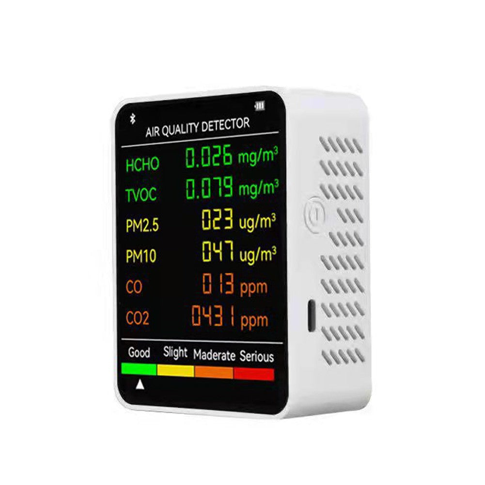 6 In 1 PM2.5 PM10 HCHO TVOC CO CO2 Multifunctional Air Quality Detector LCD Screen Display Air Quality Tester - White