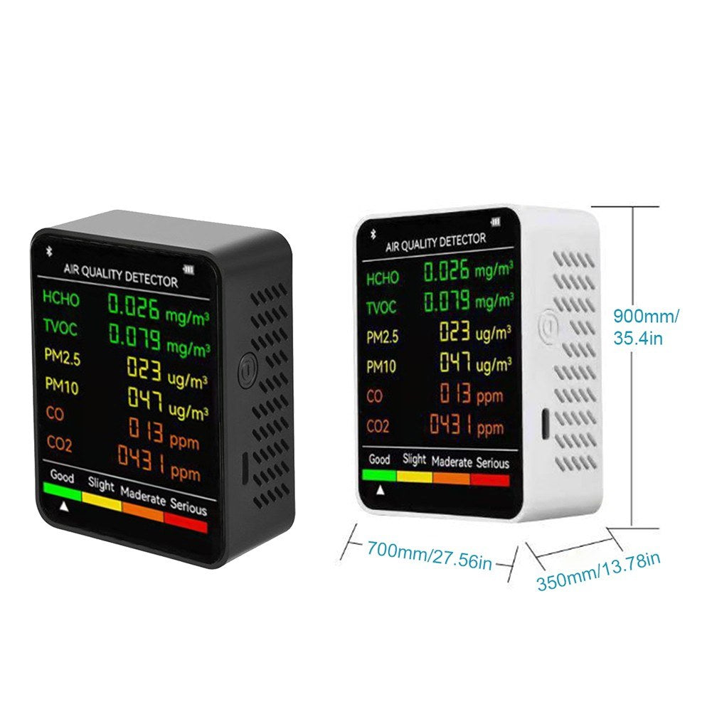 6 In 1 PM2.5 PM10 HCHO TVOC CO CO2 Multifunctional Air Quality Detector LCD Screen Display Air Quality Tester - White