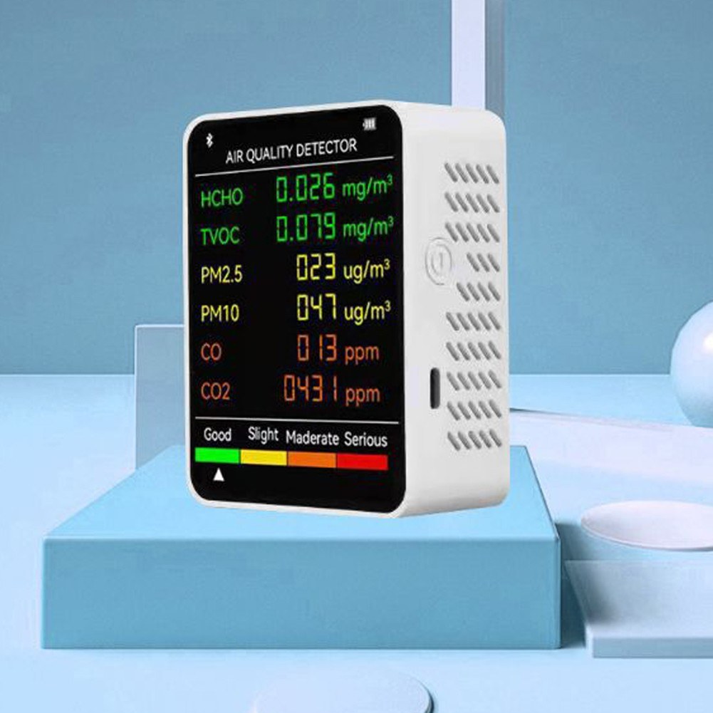 6 In 1 PM2.5 PM10 HCHO TVOC CO CO2 Multifunctional Air Quality Detector LCD Screen Display Air Quality Tester - White