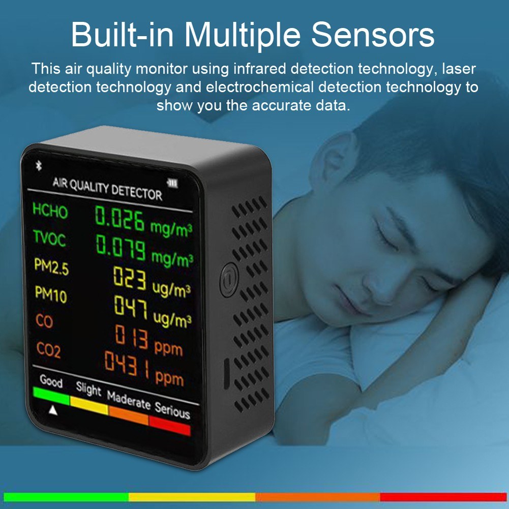 6 In 1 PM2.5 PM10 HCHO TVOC CO CO2 Multifunctional Air Quality Detector LCD Screen Display Air Quality Tester - White