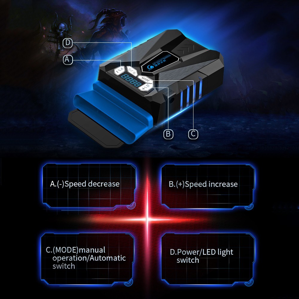 COOLCOLD K29 Laptop Fan Cooler Intelligent Temperature Control External Gaming Cooling Pad with Breathing Light