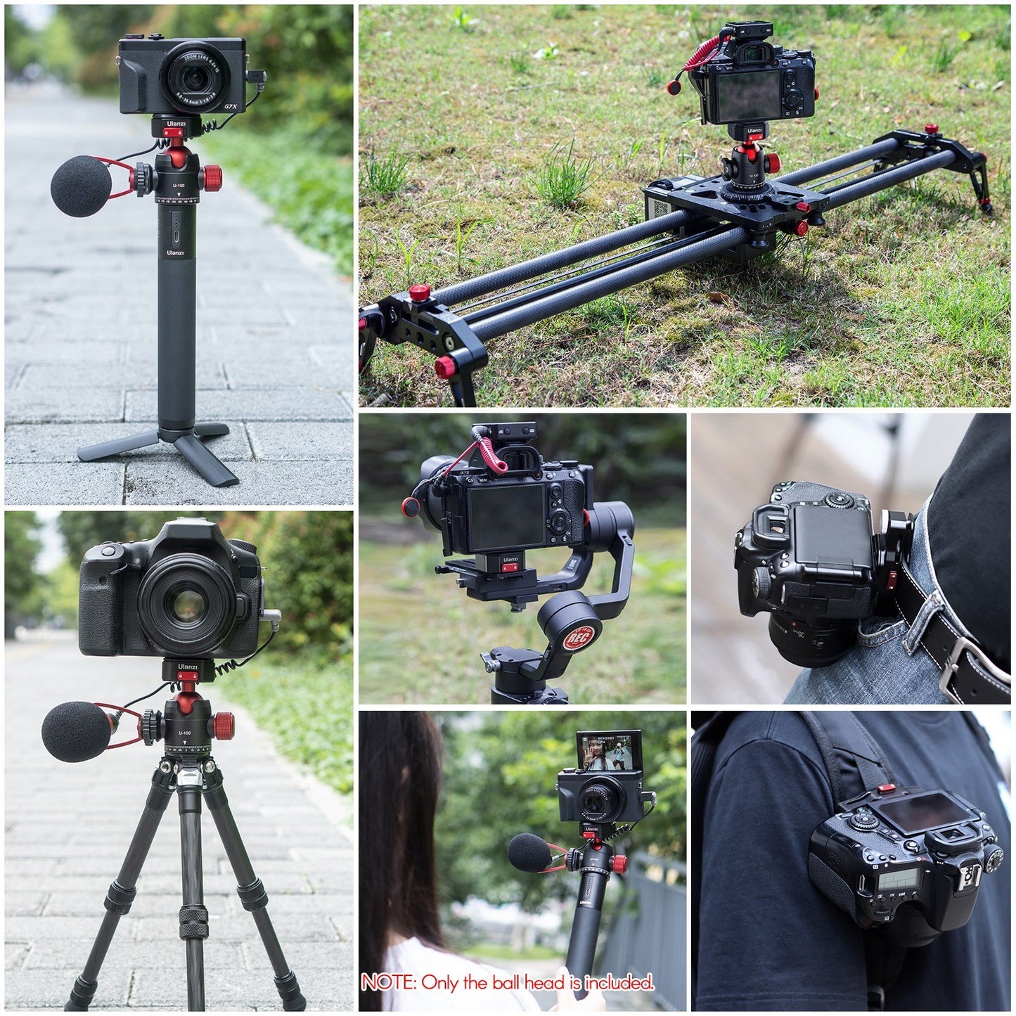 Uniqkart U100 Tripod Head Quick Release Plate Metal 360-degree Panoramic Ball Head with Cold Shoe Mount, 20KG Loading Capacity