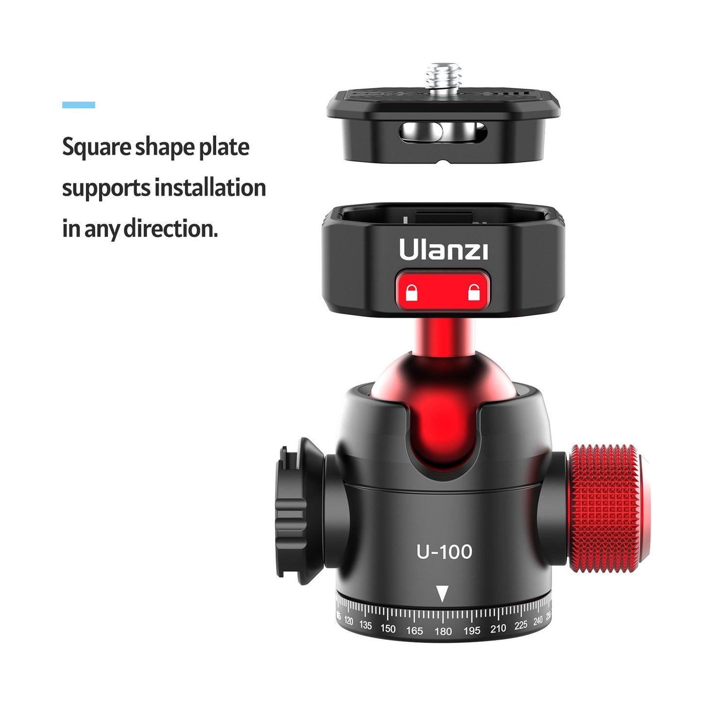 Uniqkart U100 Tripod Head Quick Release Plate Metal 360-degree Panoramic Ball Head with Cold Shoe Mount, 20KG Loading Capacity