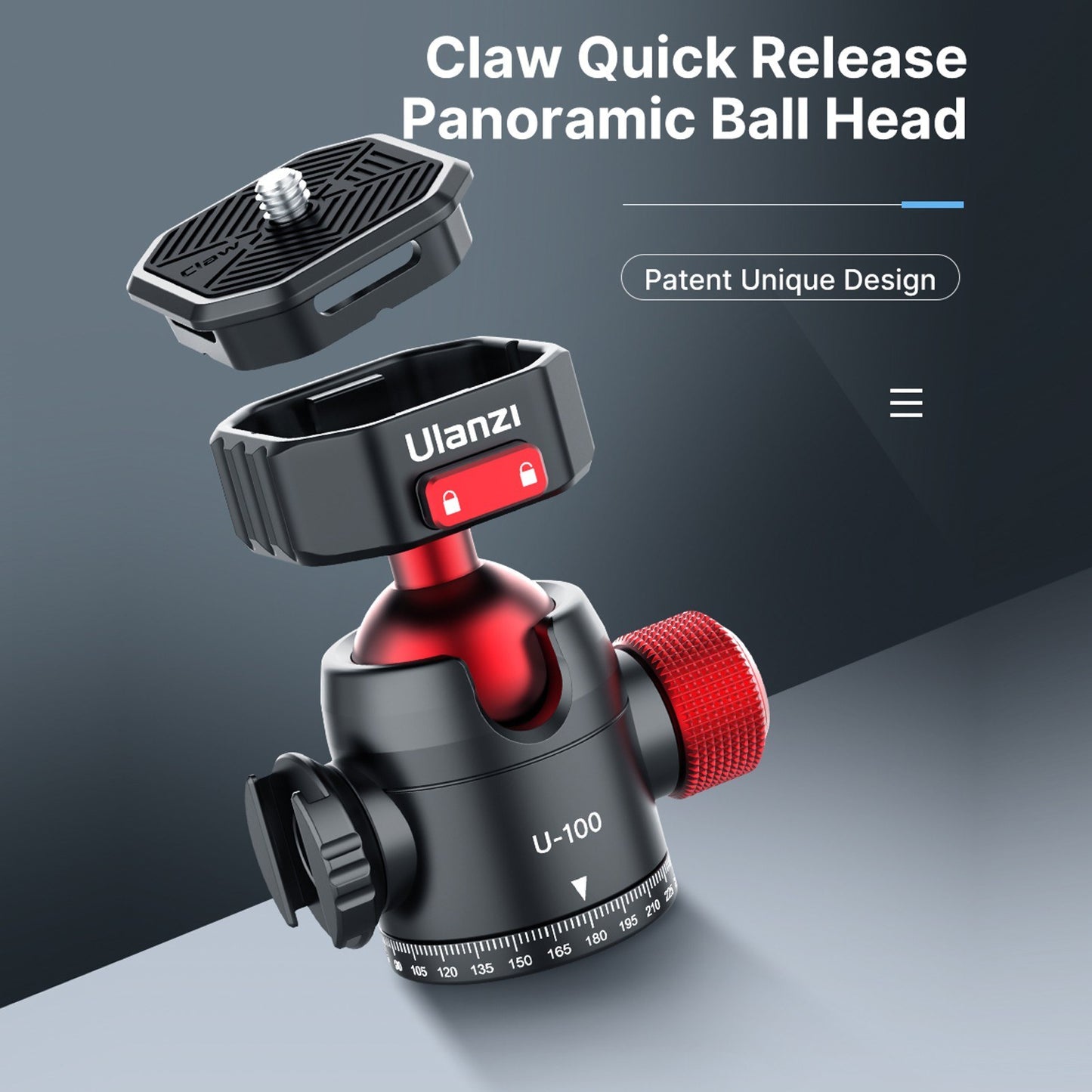 Uniqkart U100 Tripod Head Quick Release Plate Metal 360-degree Panoramic Ball Head with Cold Shoe Mount, 20KG Loading Capacity