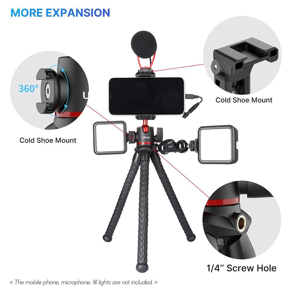 Uniqkart MT-33 Flexible Octopus Camera Tripod Stand with Cold Shoe Mount 360-degree Rotatable Panoramic Ball Head