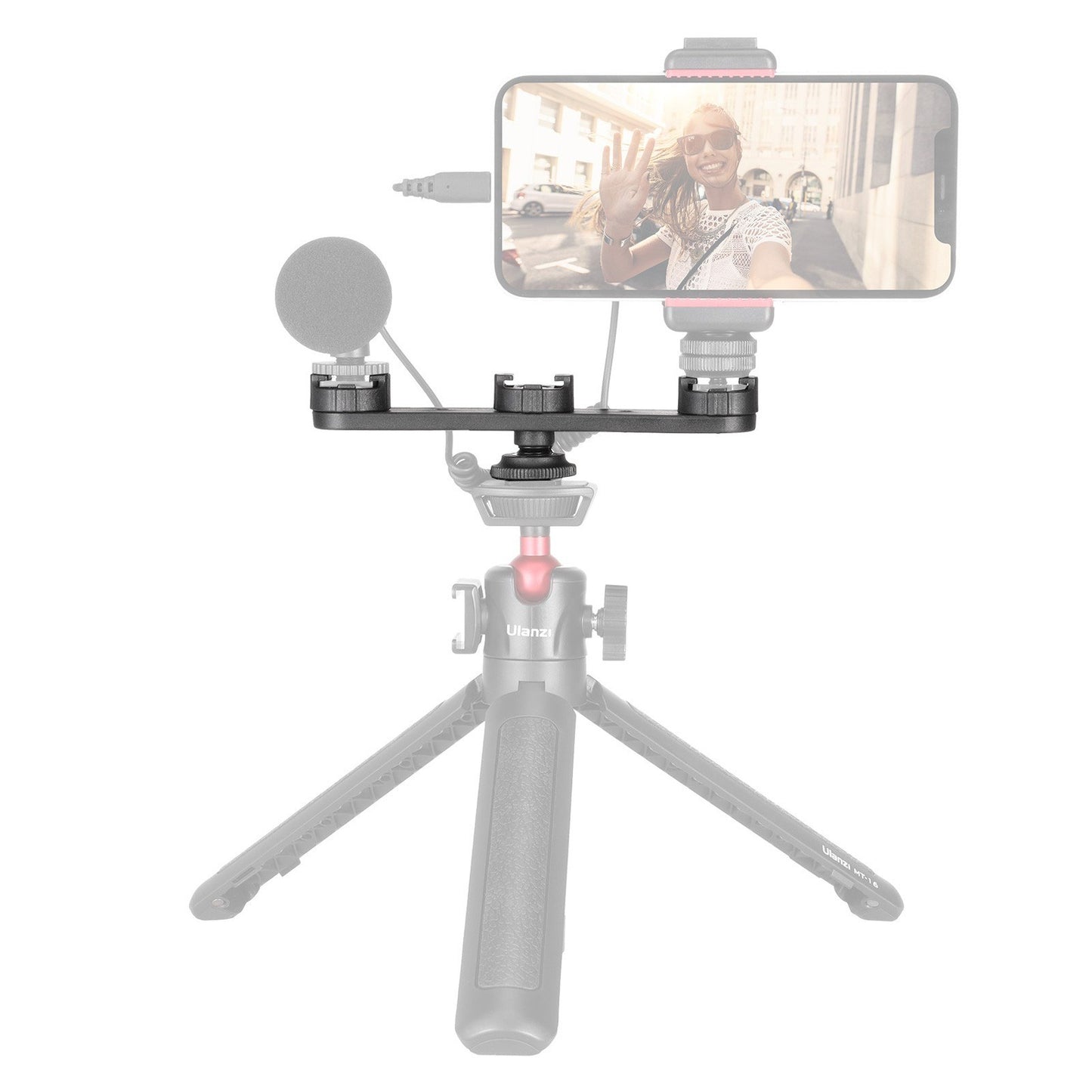 Uniqkart PT-23 Cold Shoe Bracket Extension Bar with 3 Cold Shoe Mounts 180 Degree Rotatable Vlog Accessories Kits