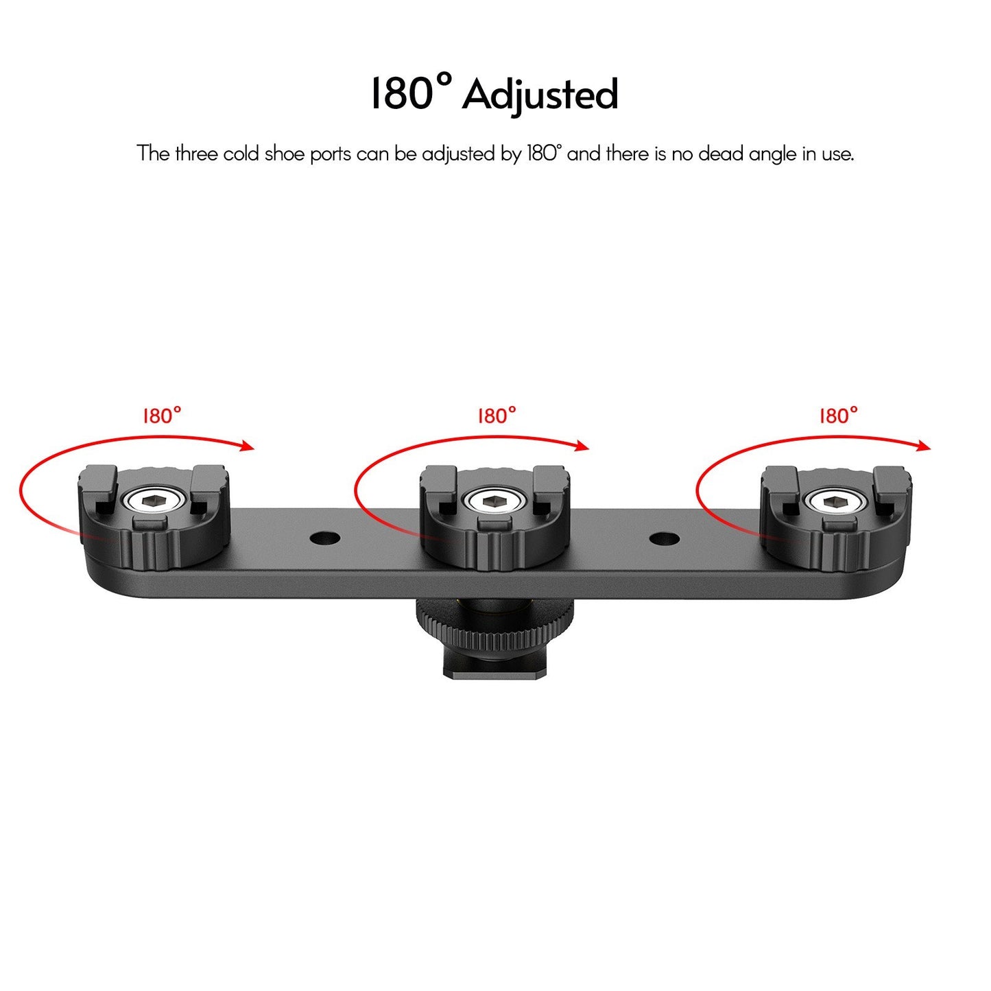 Uniqkart PT-23 Cold Shoe Bracket Extension Bar with 3 Cold Shoe Mounts 180 Degree Rotatable Vlog Accessories Kits