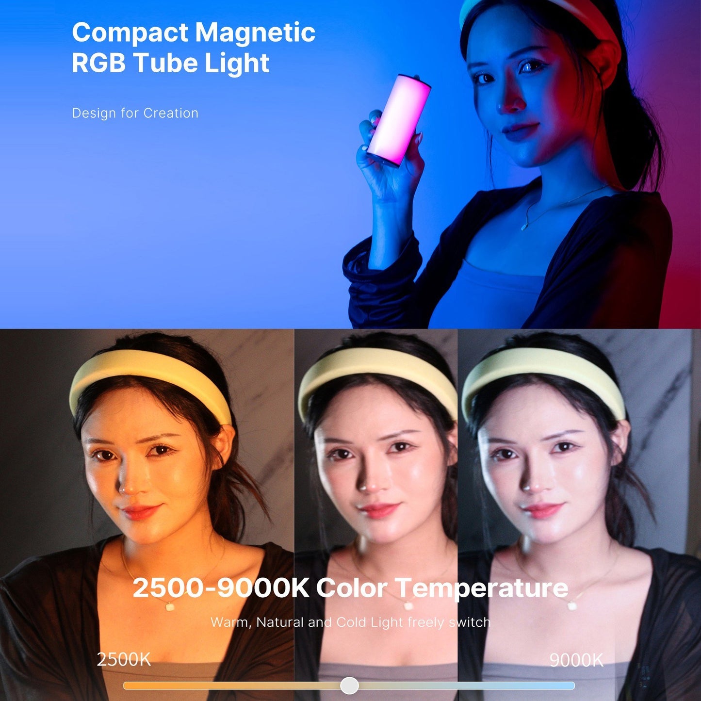 Uniqkart i-Light Handheld Photography Light Wand Magnetic RGB Tube Light 2500K-9000K CRI 95+ Video Light with 20 Lighting Effects