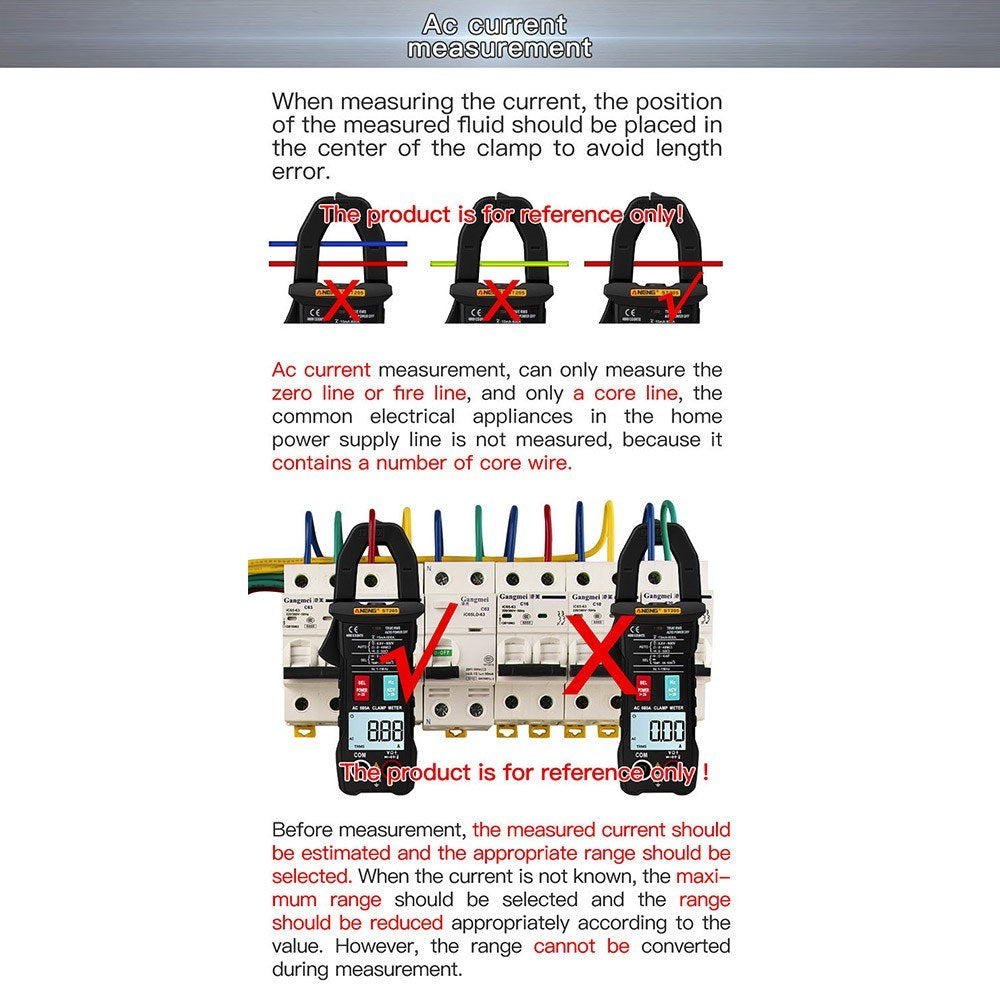 Aneng ST209 Digital Multimeter 6000 Counts True RMS Amp DC/AC Current Auto-Ranging Clamp Tester LCD Display Meters Voltmeter - Black