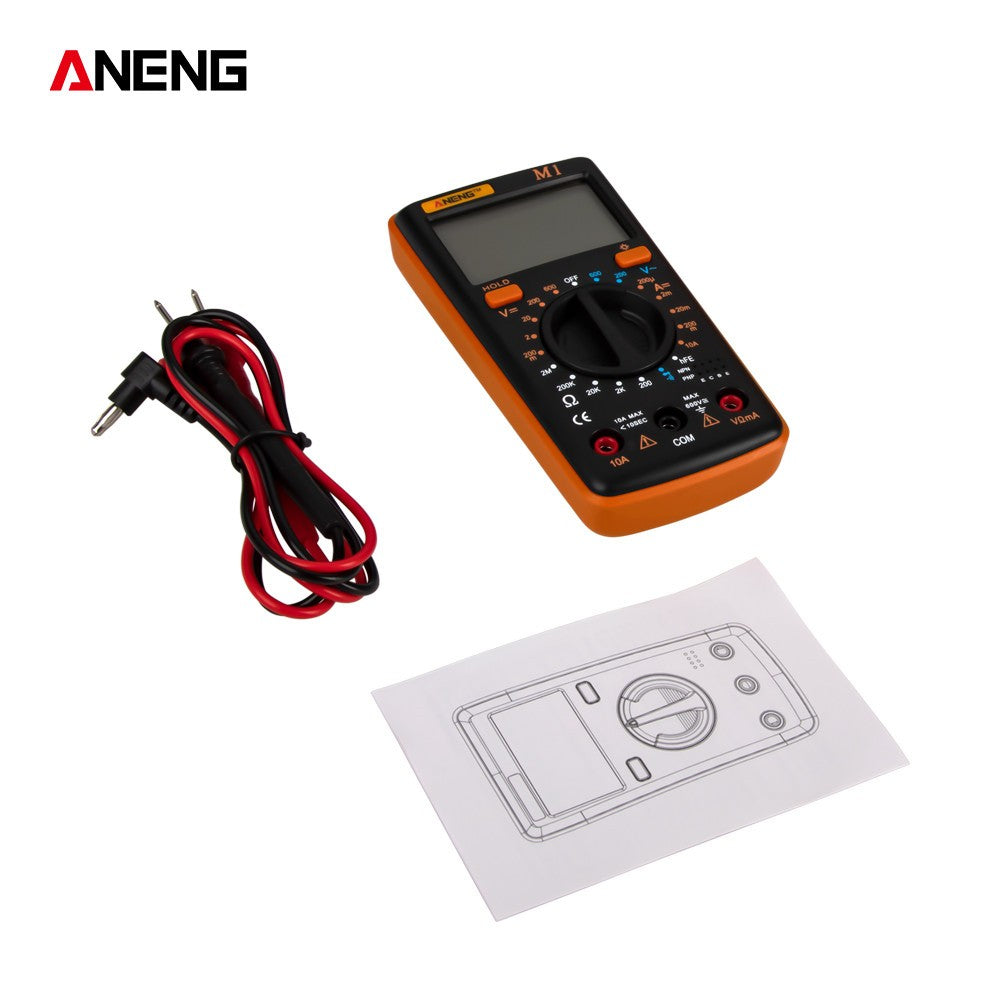 Aneng M1 Handheld Digital LCR Meter AC/DC Voltage Current Tester ResistanceTests Live Wire Continuity Overload Protection - Orange