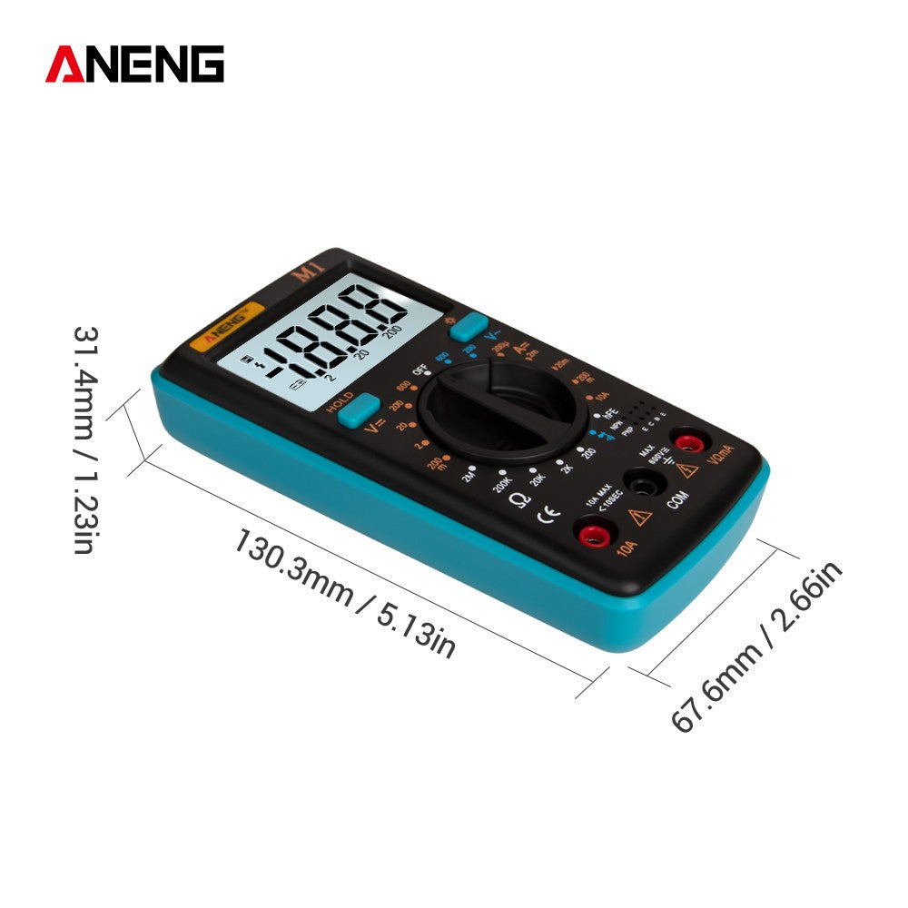 Aneng M1 Handheld Digital LCR Meter AC/DC Voltage Current Tester ResistanceTests Live Wire Continuity Overload Protection - Blue