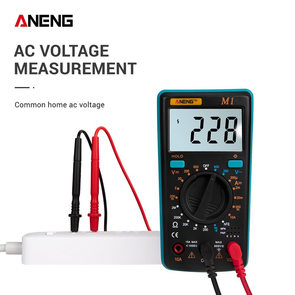 Aneng M1 Handheld Digital LCR Meter AC/DC Voltage Current Tester ResistanceTests Live Wire Continuity Overload Protection - Blue