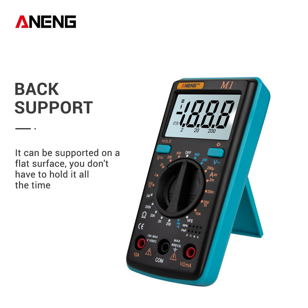 Aneng M1 Handheld Digital LCR Meter AC/DC Voltage Current Tester ResistanceTests Live Wire Continuity Overload Protection - Blue