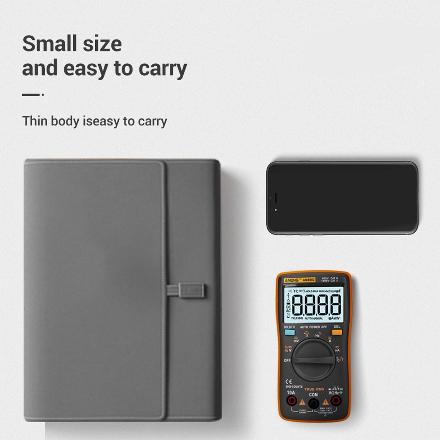 Aneng AN8002 Digital Multimeter RMS 6000 Counts Volt Meter Ohmmeter Auto-Ranging Tester AC/DC Voltage and Current, Temperature - Orange