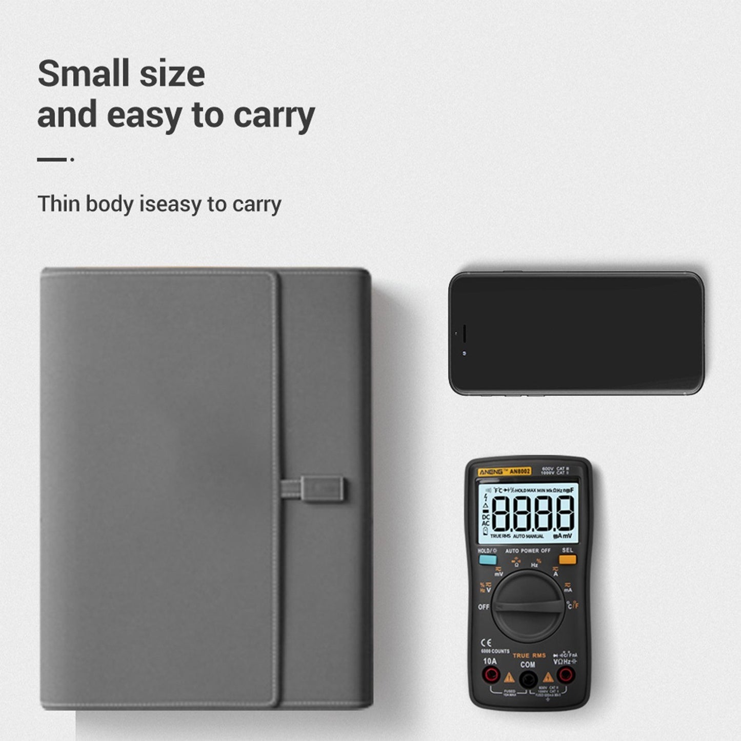 Aneng AN8002 Digital Multimeter RMS 6000 Counts Volt Meter Ohmmeter Auto-Ranging Tester AC/DC Voltage and Current, Temperature - Black