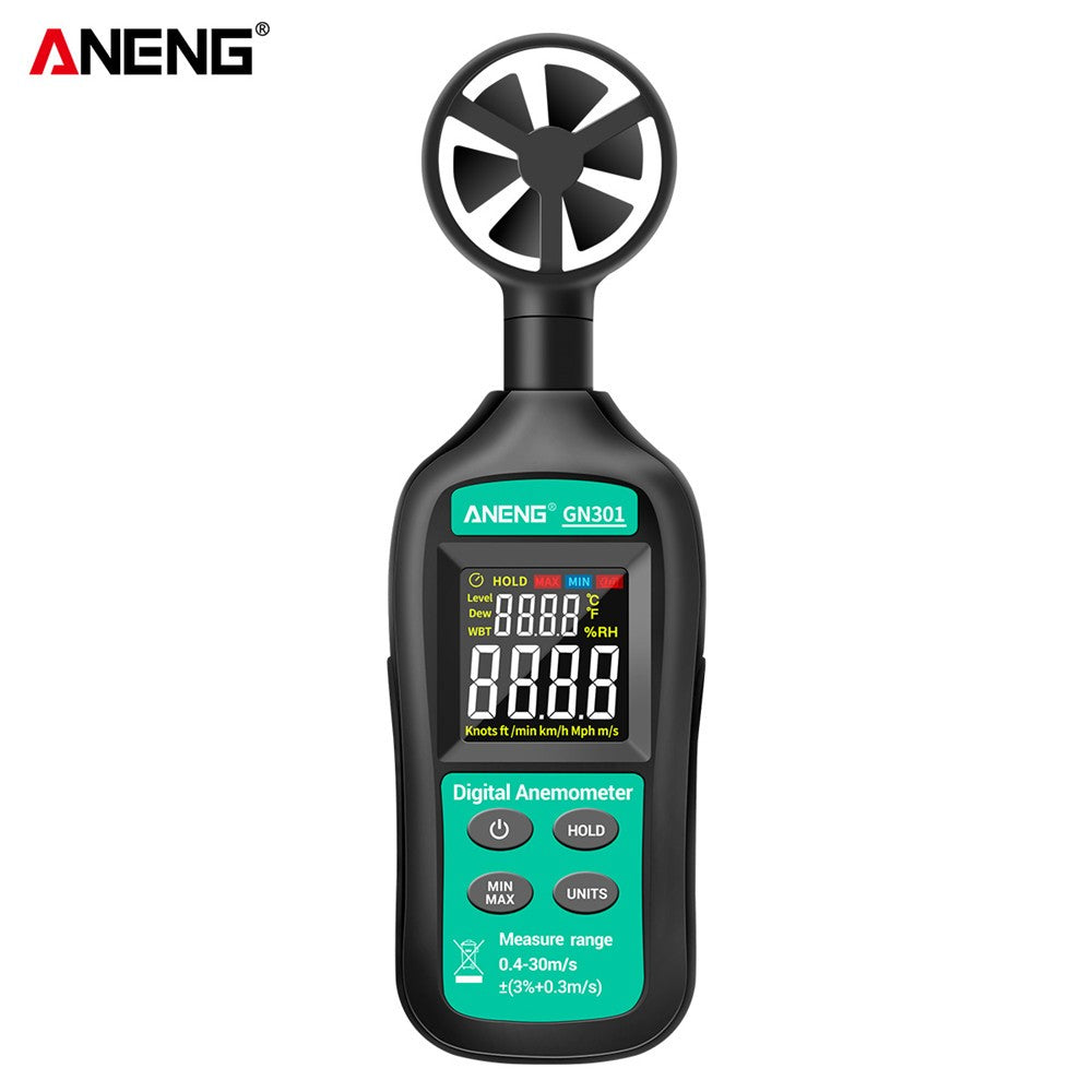 Aneng GN301 Digital Anemometer Handheld Wind Speed Meter Gauge with Thermometer Temperature Backlit
