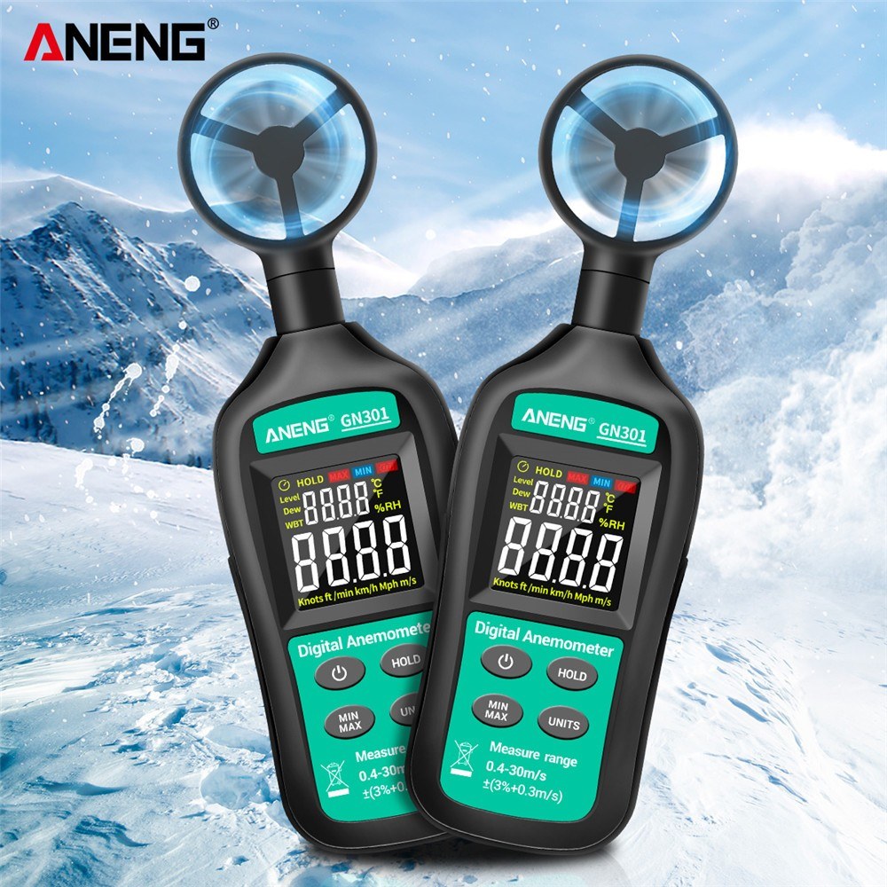 Aneng GN301 Digital Anemometer Handheld Wind Speed Meter Gauge with Thermometer Temperature Backlit