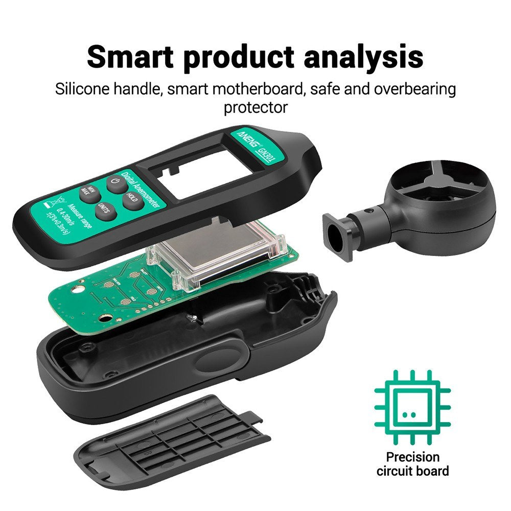 Aneng GN301 Digital Anemometer Handheld Wind Speed Meter Gauge with Thermometer Temperature Backlit