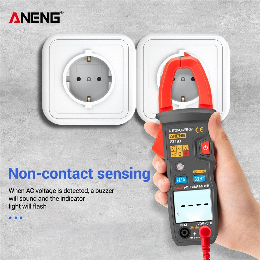 Aneng ST183 AC Current and AC/DC Voltage Tester 6000 Counts Digital Clamp Meter Auto-Ranging Multimeter Resistance Capacitance Diode Test NCV
