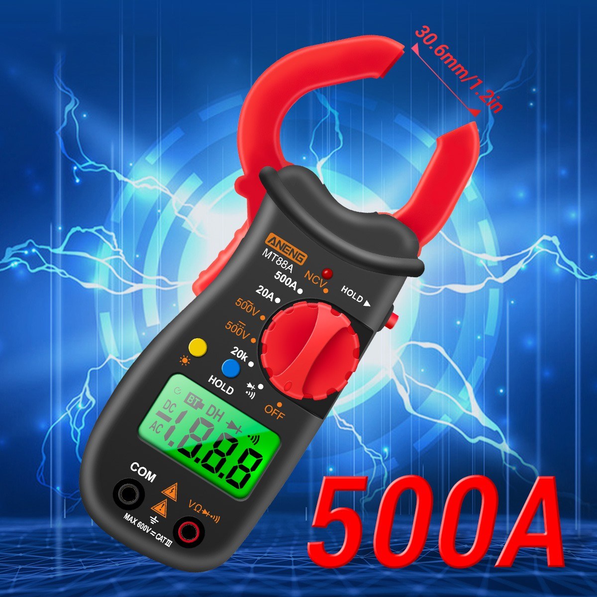 Aneng MT88A Digital Clamp Meter 1999 Counts Multimeter Voltage Tester Auto-ranging with AC/DC Voltage AC Current Resistance