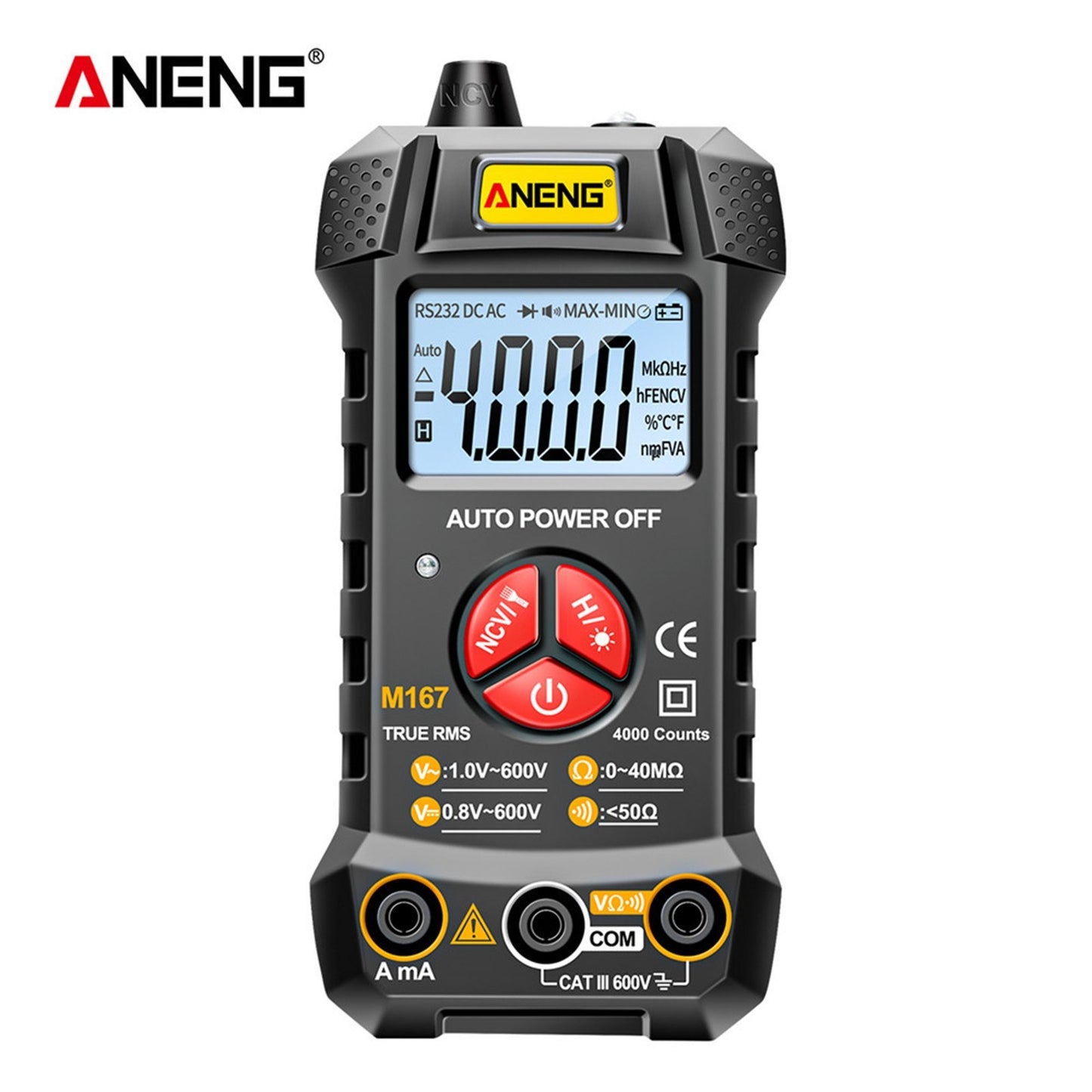 Aneng M167 Digital Multimeter Smart Voltmeter 4000 Counts Volt Meter Ohmmeter Auto-Ranging Tester with Backlight LCD Screen Flashlight