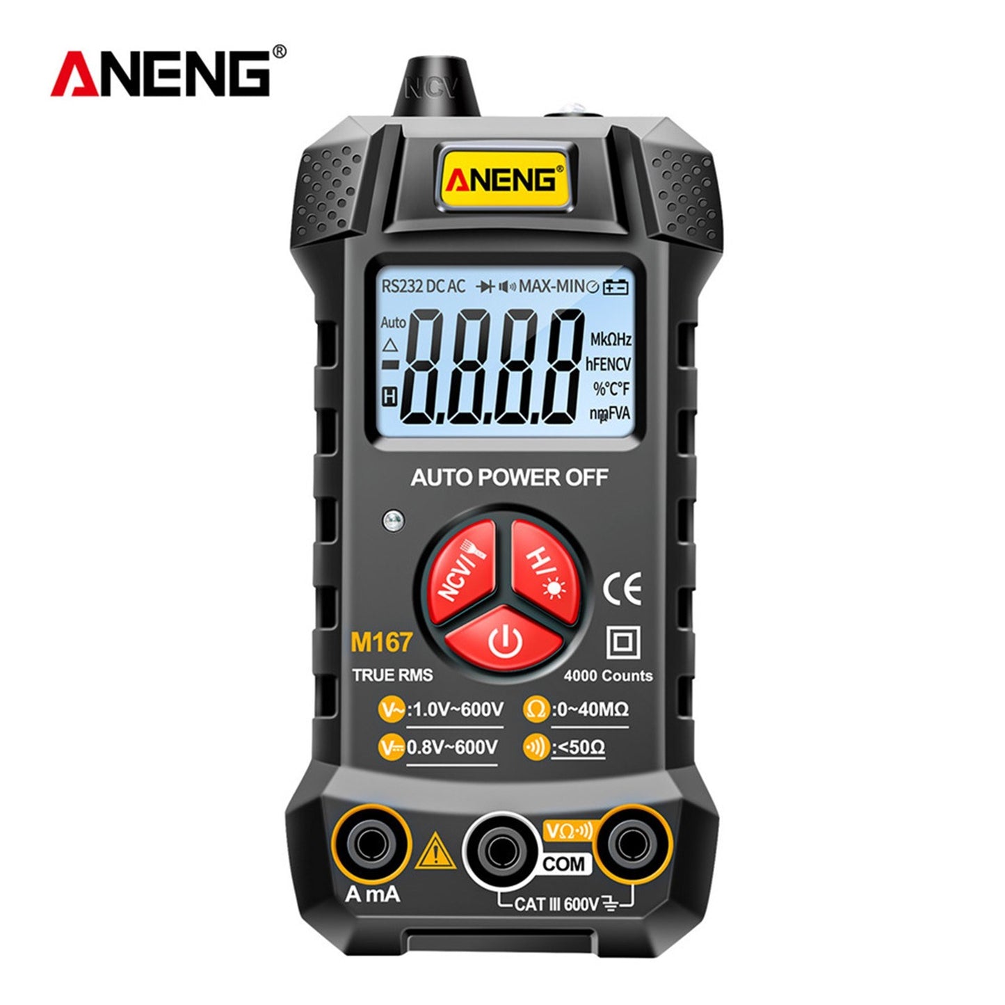 Aneng M167 Digital Multimeter Smart Voltmeter 4000 Counts Volt Meter Ohmmeter Auto-Ranging Tester with Backlight LCD Screen Flashlight