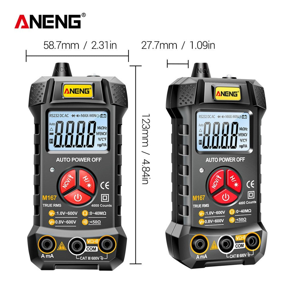 Aneng M167 Digital Multimeter Smart Voltmeter 4000 Counts Volt Meter Ohmmeter Auto-Ranging Tester with Backlight LCD Screen Flashlight
