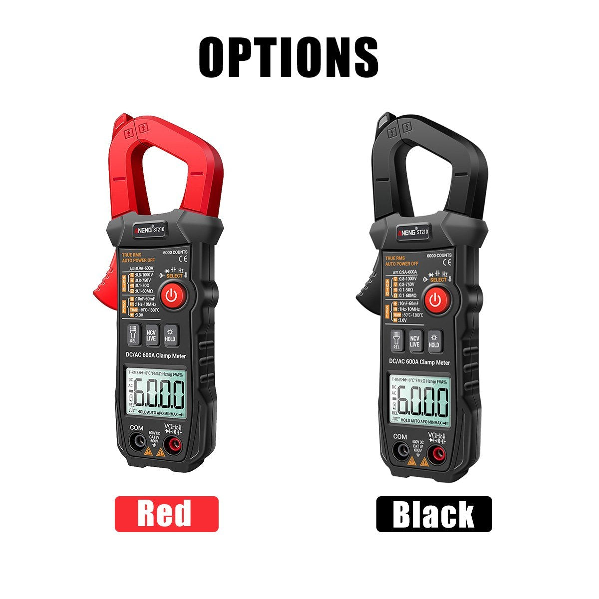 Aneng Digital Clamp Meter AC/DC Voltage Current Tester Auto-Ranging Temperature Capacitance Resistance Diodes Continuity Test - Black