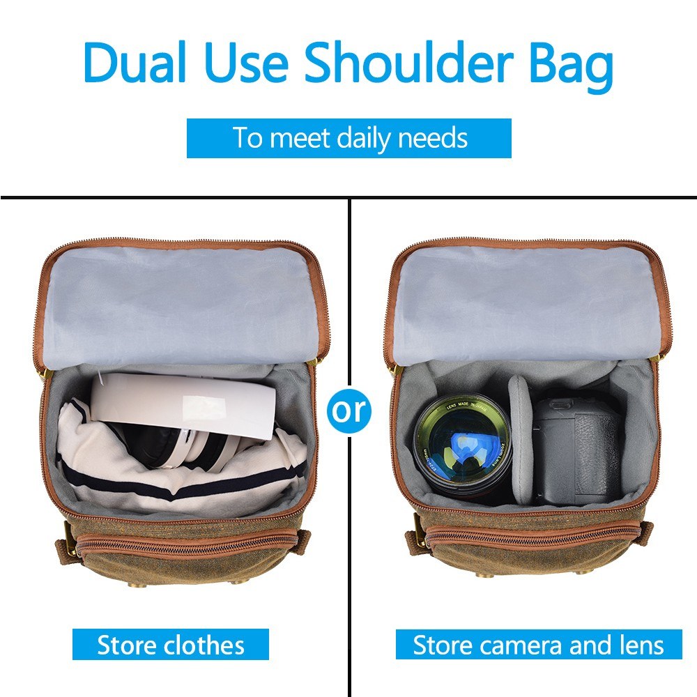Canvas Shoulder Camera Bag Protective Case Fits 1 Camera 1 Lens for Nikon Canon Sony DSLR Mirrorless Camera and Lens